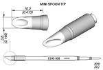 Preview: The image displays a technical drawing of a small spoon tip. It features an oval opening and measures approximately 10.5 mm in width and 3.8 mm in height.