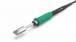 Preview: The image shows a soldering iron with a silver metal tip and a green handle. The handle is thick and easy to grip, while the cable is black, thin, and long.