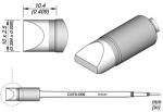 Preview: The image shows technical drawings of a cylindrical object with a chamfered end. Dimensions are provided, and a top view is also depicted.