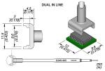 Preview: The image displays a technical drawing of a dual in-line package with dimensions. It shows a marked component seated on a green circuit board, and a connecting wire.