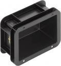 Preview: The image shows a rectangular, black plastic part with open sides. It has a textured surface and is hollow inside, with two holes for mounting. The edges are rounded.