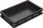 Preview: The image shows a rectangular, flat plastic tray made of black material. It has smooth walls and flat edges that appear stable and sturdy. The inside is even and untextured.