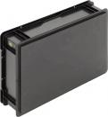 Preview: The image shows a rectangular, flat black container or box. It has a smooth surface and a uniform color, with a small yellow symbol on one side.