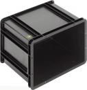Preview: The image shows a black, rectangular plastic box without a lid. It has straight edges and a smooth surface. The interior is empty and displays the opposite sides.