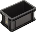 Preview: The image shows a rectangular, black plastic box. It has straight edges and a smooth surface with an opening on top. The walls are sturdy and the box sits on a flat base.