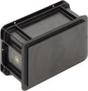 Preview: In the picture, there is a rectangular, flat container made of black plastic. It has rounded edges and holes for fastening. The surface is smooth and inconspicuous.