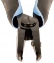 Preview: The image shows a pair of pliers with gray and blue rubber grips. The cutting edge is narrow and pointed, ideal for cutting wire. The upper middle has a screw for adjustment.