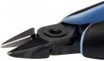 Preview: The image displays a side-cut view of pliers with pointed, sharp blades. The handle is black and partially blue, the blades are made of metallic material and are very precisely shaped.