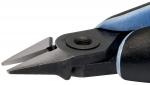 Preview: The image shows a side view of a pair of pliers with sharp, pointed blades. The handle is ergonomically designed and partially blue, while the rest is black.