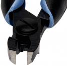 Preview: The image shows a pair of pliers with a gray handle and a black head. The blades are sharp and slightly curved, designed for cutting or pinching something. A screw head is visible.
