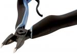 Preview: The image shows a pair of pliers with black, rubberized handles and blue accents. The tips are sharp and guillotine-like, ideal for cutting wire.