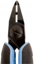 Preview: The image shows a black pair of pliers with pointed, sharp blades. The handles are blue and ergonomically shaped to provide a better grip. The pliers have a screw in the middle for adjustment.