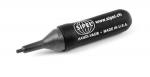 Preview: In the picture, there is a black marker against a neutral background. The marker has a pointed, felt-like tip and is labeled with a logo and the note 