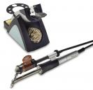 Preview: The image displays a tattoo machine with a metal grip and a cable connected to a colored base. The base features a round cutout and a dark color.