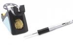 Preview: The image shows a soldering iron with a long, smooth tip and a soldering iron stand. The stand features a round, yellow metal spiral for resting the hot iron.