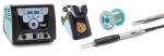 Preview: The image displays a soldering iron kit. In the center is a soldering iron with a digital temperature display, next to it a soldering station, solder wire on a spool, and tweezers. All parts are primarily in black and blue.