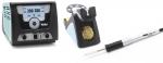 Preview: The image shows a soldering iron set. On the left, a digital soldering iron with a display, in the middle a cleaning sponge, on the right a soldering tool with an ergonomic handle.