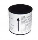 Preview: The image shows a cylindrical can with a black lid. The surface is printed with multilingual text and warning notices, including an upward arrow marking.