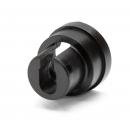 Preview: The image shows a black-painted, cylindrical object with a U-shaped notch. The surface is smooth and the object has a wide, flat rim.