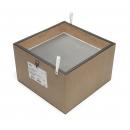 Preview: Das Bild zeigt eine quadratische, braune Aufbewahrungsbox aus Pappe. Oben ist ein Gitter sichtbar, mit einem kleinen Griff auf der Seite. Die Box hat eine schlichte, funktionale Form.