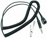 Preview: The image shows a black, spiral-shaped cable with a jack plug at one end and a metal clip at the other end. It is flexible and easy to handle.