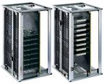 Preview: Das Bild zeigt zwei identische, offene Gehäuse für elektronische Komponenten. Sie sind aus silbernem Metall und haben mehrere vertikale Slots für Bauteile, die gut belüftet sind.