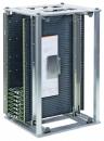 Preview: The image shows an open, rectangular rack with many vertical rails. Black panels are arranged on the sides, which could hold various devices.