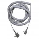 Preview: Das Bild zeigt ein graues, spiralförmig gewundenes Kabel. Es hat an beiden Enden einen Stecker, einer ist flach und der andere hat eine leicht gebogene Form. Das Kabel ist recht lang.