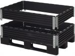 Preview: The image shows two stackable, black plastic boxes with open sides. They feature wavy surfaces and are designed in a flat, rectangular format.