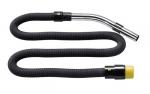 Preview: The image shows a flexible, black vacuum cleaner hose with a shiny metal tube at the end. The hose has a wavy structure and ends with a yellow connector.