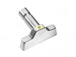 Preview: The image displays a metallic tool attachment with a wide, flat base and a cylindrical end. The surface is shiny and reflective, featuring a warning sticker.