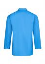 Preview: The image displays a blue shirt from the back. It features long sleeves and a classic collar. The fabric appears smooth and solid-colored without any patterns or embellishments.