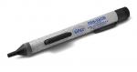 Preview: It is a gray permanent marker with a black cap. The body has a smooth, matte surface and features blue writing with the word 