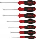 Preview: The image displays a set of six screwdrivers with ergonomic, black and red handles. The handles are labeled 