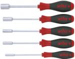 Preview: The image shows a row of screwdrivers. They have gray and red handles, vary in length, and have a metallic tip. They are neatly arranged in a row.