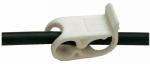 Preview: The image shows a white plastic cable tie wrapped around a black cable. The tie has a loop-like shape with a small opening for attachment.