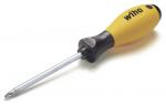 Preview: The image shows a screwdriver with a yellow handle and a black lower part. The blade is made of metal and has a Phillips head. The handle is ergonomically designed.