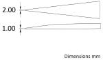 Preview: The image shows two conical shapes with the dimensions: top 2.00 mm in diameter, bottom 1.00 mm. Both shapes are schematically drawn and have a pointed end shape.