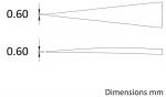 Preview: The image displays two schematic representations of shapes with a width of 0.60 mm. The top shows a conical tapering shape, while the bottom depicts a flatter, elongated shape.