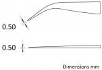 Preview: The image shows two elongated, narrow shapes, one with a curved tip and the other straight, both with measurements of 0.50 mm. Below it reads 