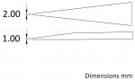 Preview: The image shows two conical shapes. The upper one has a diameter of 2.00 mm, the lower one has a diameter of 1.00 mm. Both are marked with dimension lines on the left side. On the right it says 