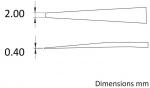 Preview: The image displays two sketched shapes with dimensions. The top shape is 2.00 mm thick, the bottom 0.40 mm. The lines are thin and uniformly taper to a point. On the right it says 
