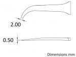 Preview: The image displays a technical drawing of an object with two measurements. The top measures 2.00 mm, the bottom 0.50 mm. Both lines are slender and have a curved shape.
