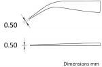 Preview: The image displays technical drawings featuring two lines with dimensions. The top line is curved, the bottom line is straight, both with a thickness of 0.50 mm. On the right, it reads 
