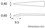 Preview: The image displays two technical drawings of tips with different dimensions. The top features a pointed shape with a width of 0.40 mm, below it another shape with a width of 0.60 mm and a length of 9.5 mm.