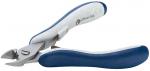 Preview: The image displays a standard pair of pliers with two long, ergonomic handles in blue and gray, and a sharp, pointed blade. It is used for cutting wire or small objects.