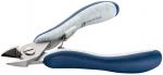 Preview: The image shows a large, gray nail scissors. It has a flat, curved blade and a solid, blue handle that is comfortable to hold. The blade has a sharp tip.