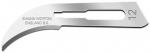 Preview: The image displays a surgical scalpel with a curved blade and a continuous handle. It is made of shiny steel and is engraved with 