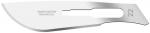 Preview: The image shows a sharp, curved scalpel blade made of shiny stainless steel. It has a semi-circular edge and an opening in the handle area, engraved with the number 22.