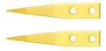 Preview: The image shows two gold-colored metal parts in triangular shape, tapering to a point at a wide base. Each part has two round holes. They are stacked on top of each other.